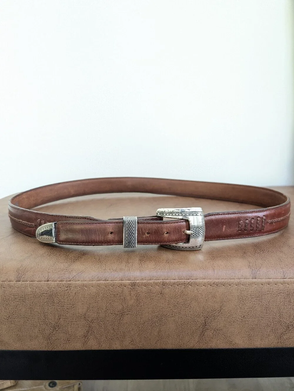 Brighton Onyx silver and brown western style belt 42